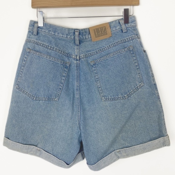 VINTAGE 80s 90s LIZWEAR Ultra High Waisted Denim Cuffed Jean Shorts Size 10 - Picture 1 of 9